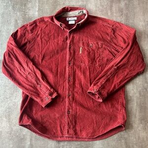 Vintage Columbia Waffle Knit Button Up Shirt Mens Large Red